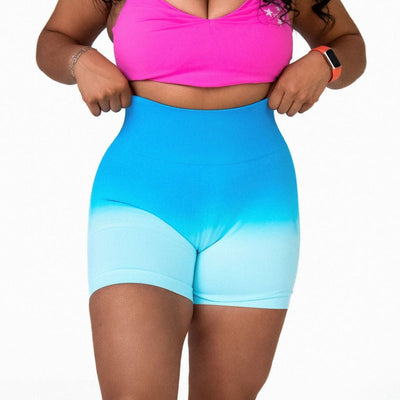 AQUAMARINE OMBRE SCRUNCH SHORTS (SUPER STRETCH)