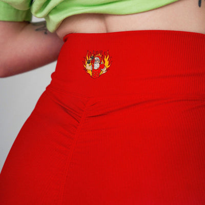 SANTA FLAMES SPICY RED- CROSS OVER SCRUNCH SHORTS (SUPER STRETCH)